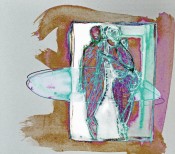 Drawing: Invisible Rooms - Confinement 2 Figures 6b Mixed Media on Paper + Digital invert & manipulation 28cm x 25cm Exercise: Trapped within 12.7cm x 17.8cm